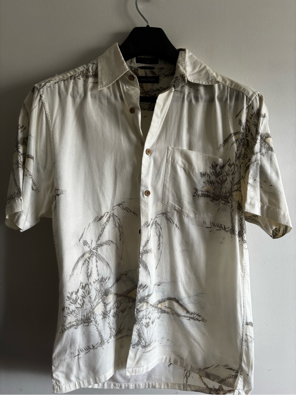 Nautica Cream Short-Sleeve Tropical Print Shirt